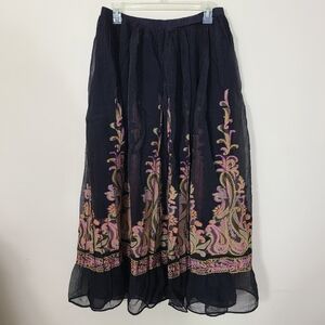 Coldwater Creek Black Pink Midi Skirt Womens M Witchcore‎ Boho Whimsigoth Gypsy
